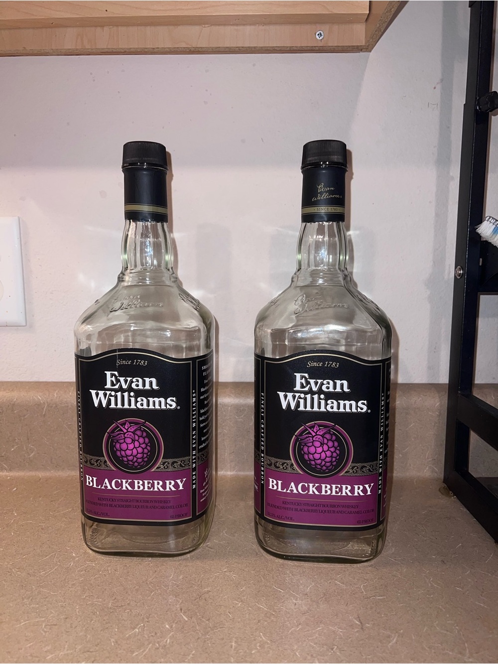 Evan Williams Blackberry Whiskey Bottles - 1.75 Liter - 2 Empty Bottles